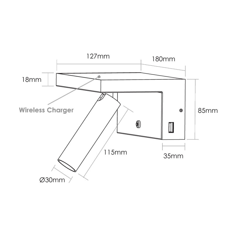 Hilton Shelf Light with Wireless Charger + USB
