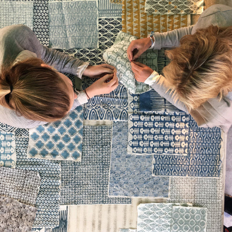 Flores Pacific Blue Linen Fabric